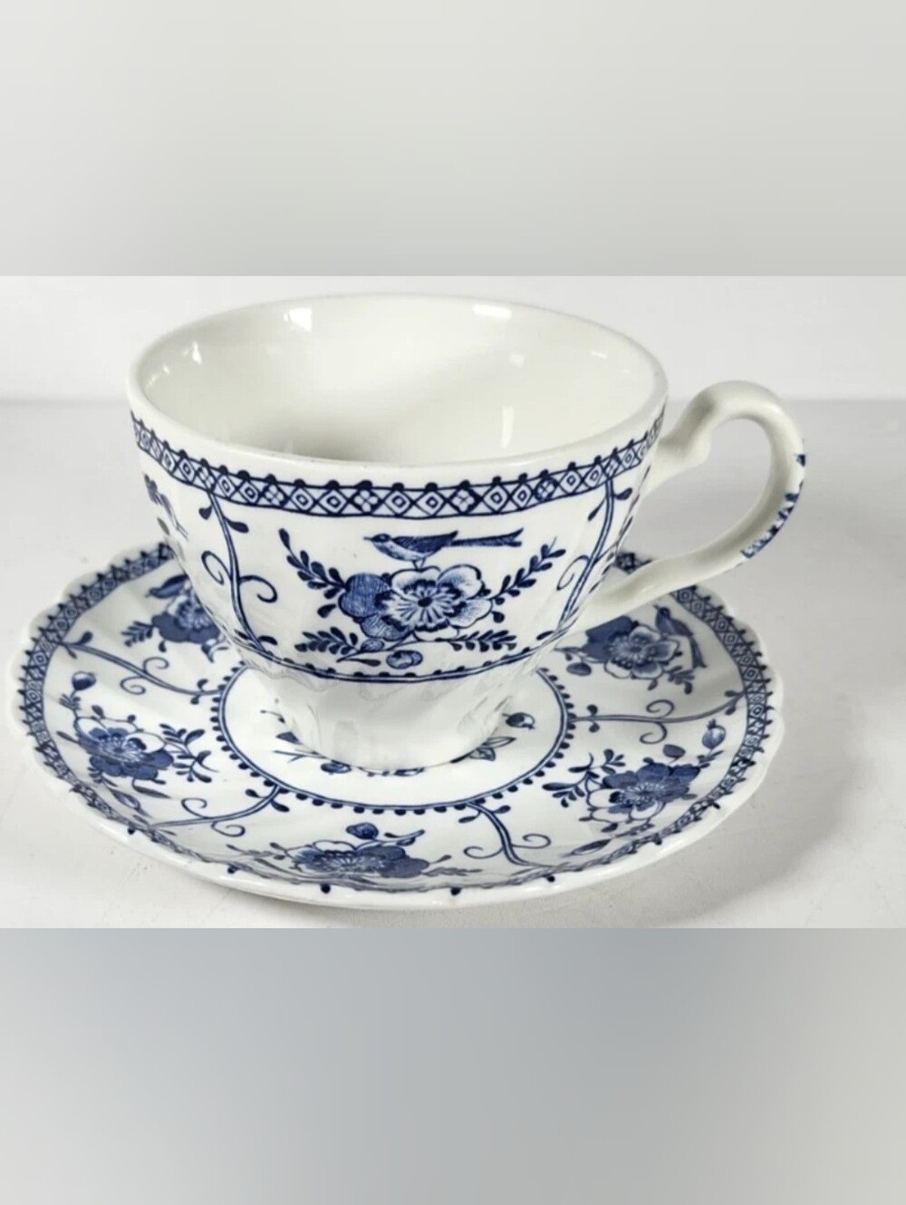Vintage Johnson Bros Ironstone Indies Blue White Tea Coffee Cup Saucer Set VTG